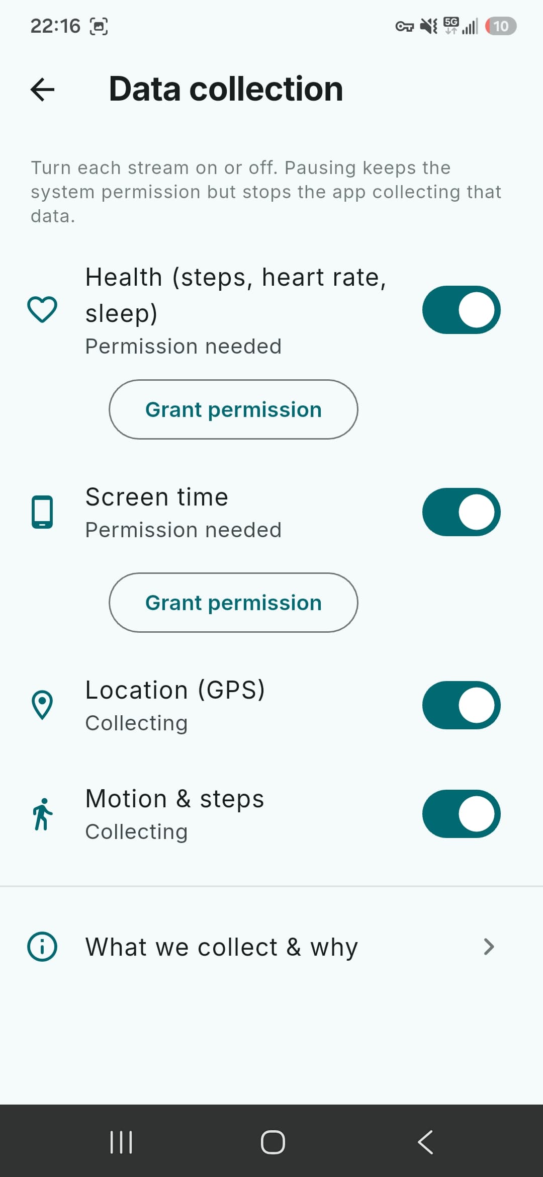 Datenerfassungs-Einstellungen der I-Carenet-Mobil-App