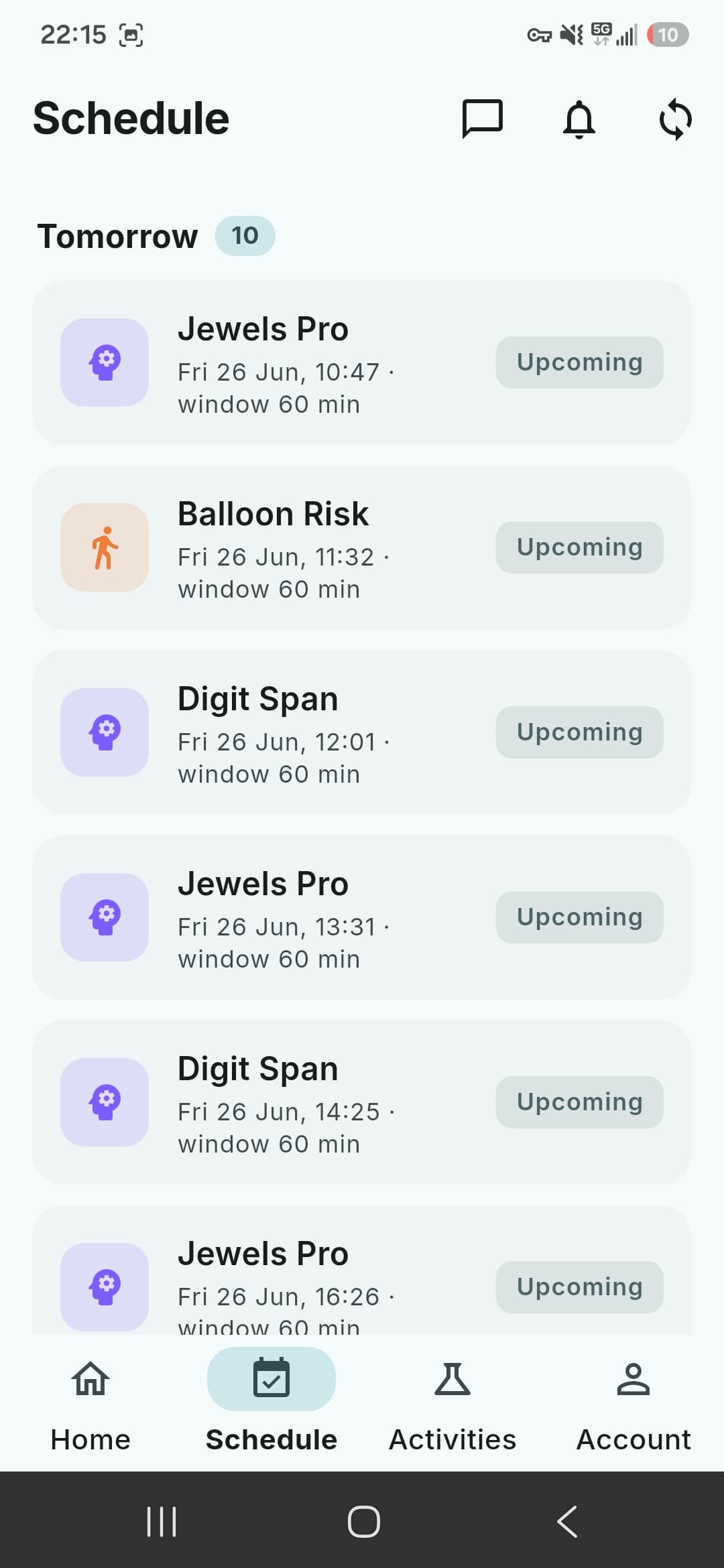 Zeitplan-Bildschirm der I-Carenet-Mobil-App