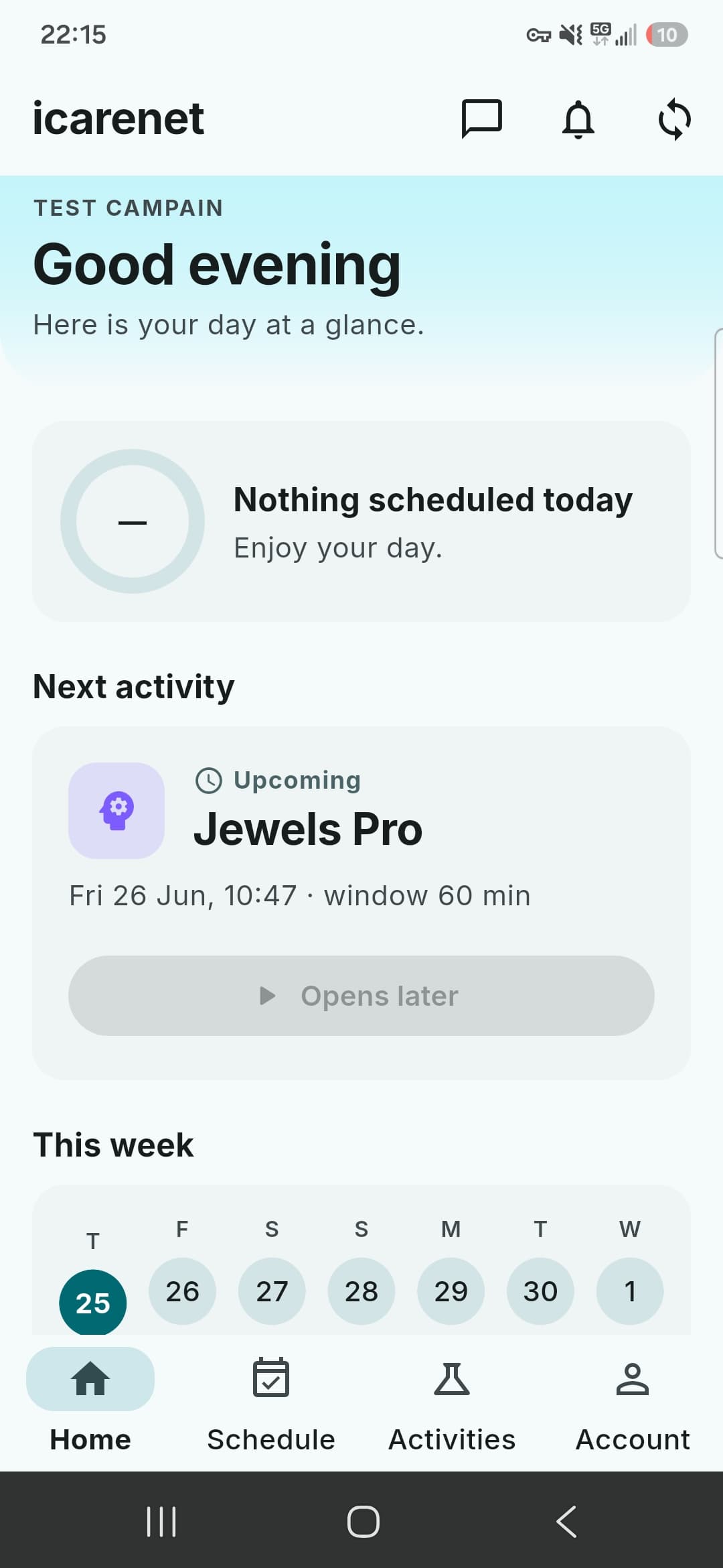 I-Carenet-Mobil-App mit dem Tag einer teilnehmenden Person auf einen Blick